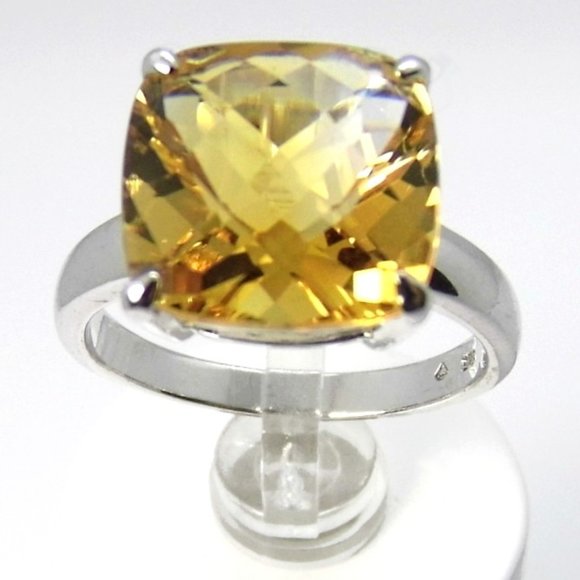 6.84 CTW Genuine CITRINE Cushion cut SILVER sz 8.5